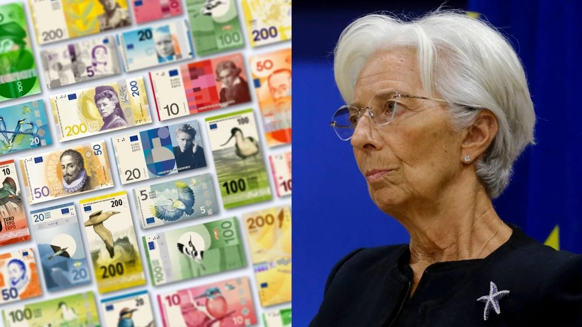 Bancnotele euro se schimbă. În imagine, noile propuneri ale BCE și președinta BCE, Christine Lagarde