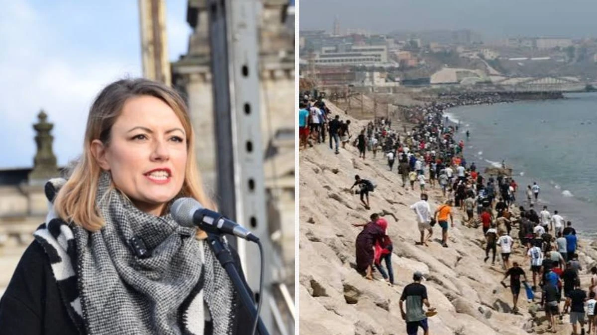 Un partid german vrea să-i aducă în Germania pe migranții din Ceuta. În imagine, Clara Bünger, Vicepreședinta grupului parlamentar Die Linke, și un grup de imigranți din Ceuta