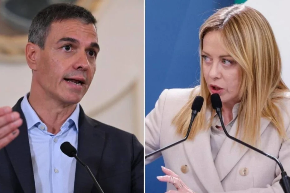 Războiul Schengen dintre Spania și Italia escaladează. În imagine, Pedro Sanchez și Georgia Meloni